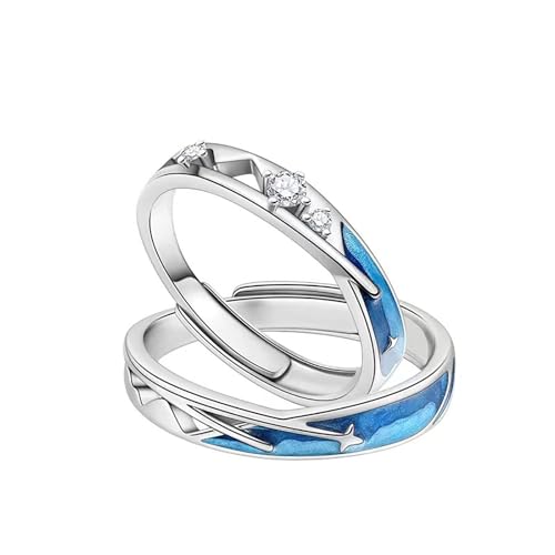 Eviarli Meer und Berge Paar Ring Set Verstellbarer Ring Silber PaarRing für Freund und Freund Schmuck von Eviarli