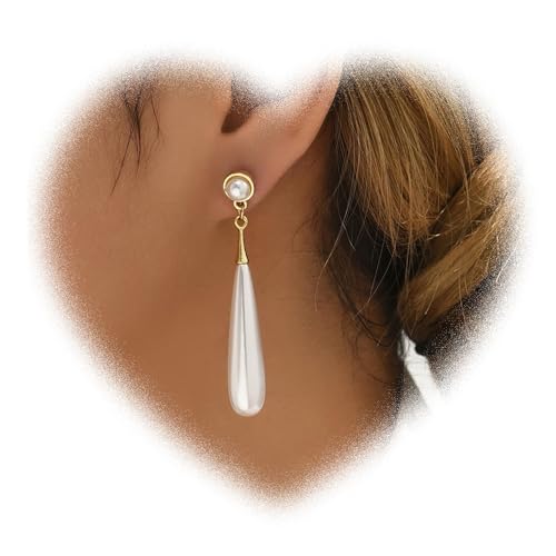 Eviarli Perlen Anhänger Ohrringe Lange Tränentropfen Perlenohrringe PerlenanhängerOhrringe Golden Tropfen Perlenohrringe Braut HochzeitOhrringe Damen Geburtstag Schmuck von Eviarli