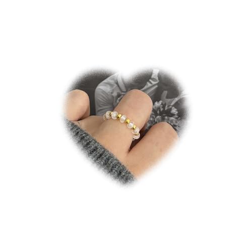 Eviarli Vintage Stretch Ring Gold Perlen Stapelbarer Ring StretchRing Handgefertigte Stapelringe Schmuck Damen (Korn) von Eviarli