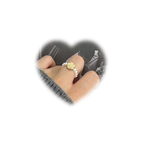 Eviarli Vintage Stretch Ring Perlen Perlen Stapelbarer Ring StretchRing Handgefertigte Stapelringe Schmuck Damen (Goldene Rose) von Eviarli