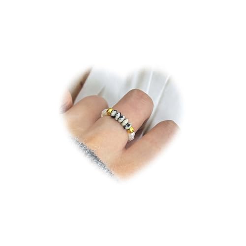 Eviarli Vintage Stretch Ring Perlen Perlen Stapelbarer Ring StretchRing Handgefertigte Stapelringe Schmuck Damen (Marmor) von Eviarli