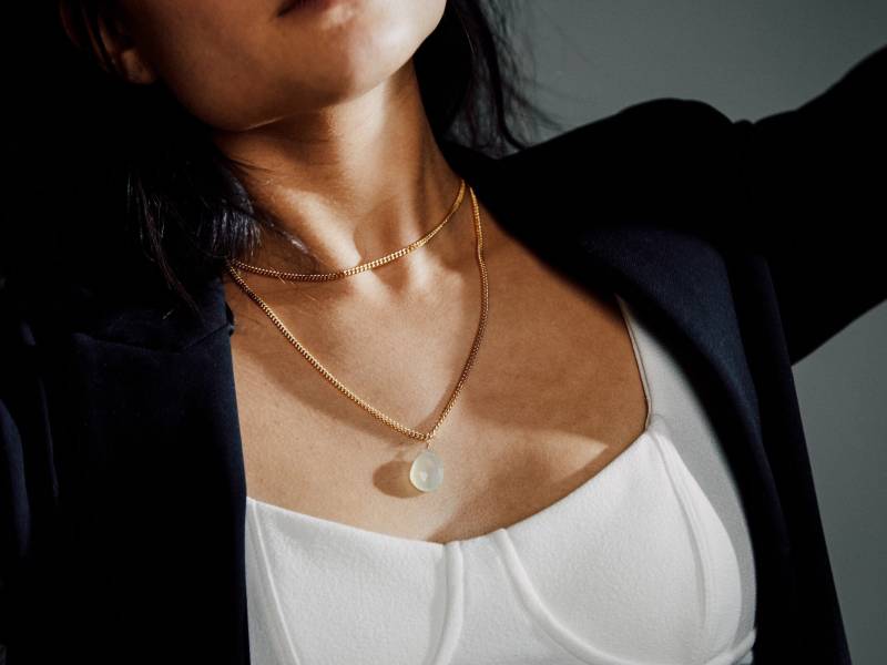 Chalcedon Anhänger, Grüner Halskette, Lange Edelstein Anhänger Gold, Halskette von EvieOluJewelry