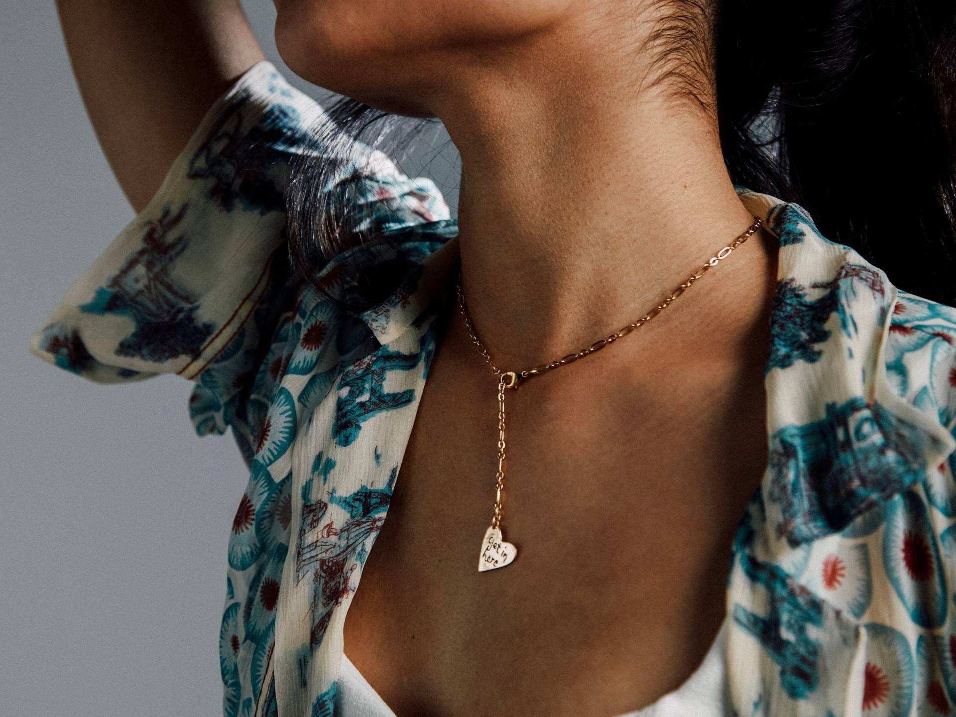 Herz Lariat Halskette, Y-Kettenhalskette, Lariat, Nachricht Messing Front Verschluss Halskette von EvieOluJewelry