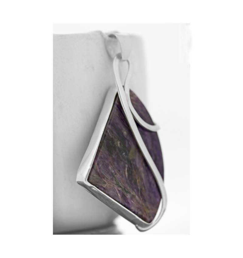 Großer Charoit Anhänger Sterling Silber Wellen-Design, Lila Stein Halskette von EvieWallaceDesigns