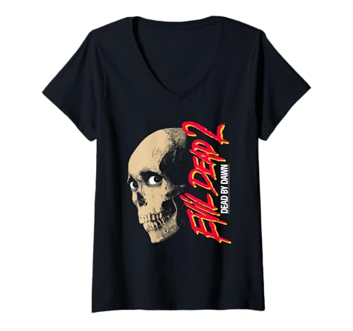 Damen Evil Dead 2 Dead by Dawn Skull Design Horror Movie T-Shirt mit V-Ausschnitt von Evil Dead 2