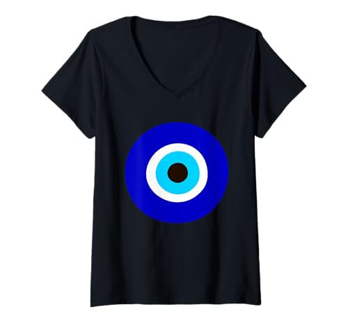 Damen Evil Eye Charm Stein Blaues Auge Symbol des Schutzes Talisman T-Shirt mit V-Ausschnitt Damen Evil Eye Charm Stein Blaues Auge Symbol des Schutzes Talisman T-Shirt mit V-Ausschnitt von Evil Eye Charm Symbol Circle Pattern Designs