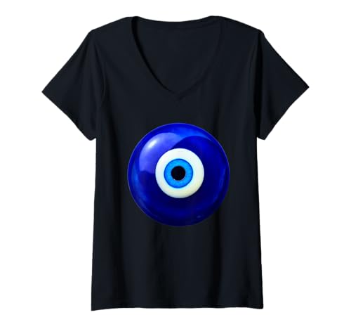 Damen Evil Eye Charm Stein Blaues Auge Symbol des Schutzes Talisman T-Shirt mit V-Ausschnitt Damen Evil Eye Charm Stein Blaues Auge Symbol des Schutzes Talisman T-Shirt mit V-Ausschnitt von Evil Eye Charm Symbol Circle Pattern Designs
