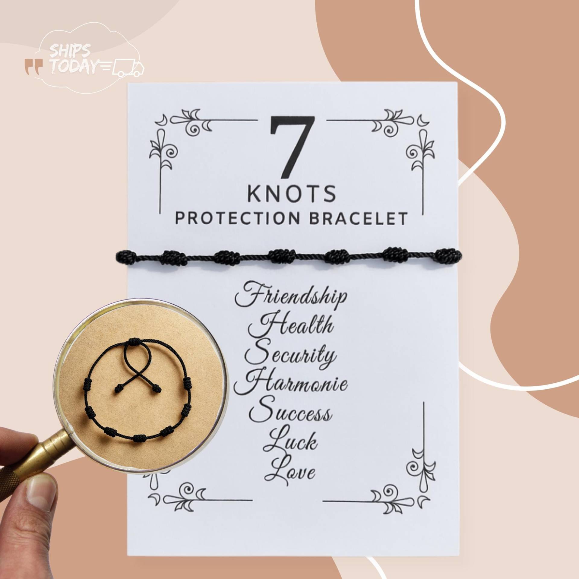 7 Knots Protection Bracelet For Luck, Love "N Success - Adjustable Black Cord Friendship Women & Men Spiritual Good Luck Gift 7 Knots Protection Bracelet For Luck, Love "N Success - Adjustable Black Cord Friendship Women & Men Spiritual Good Luck Gift von EvilEyeProtector