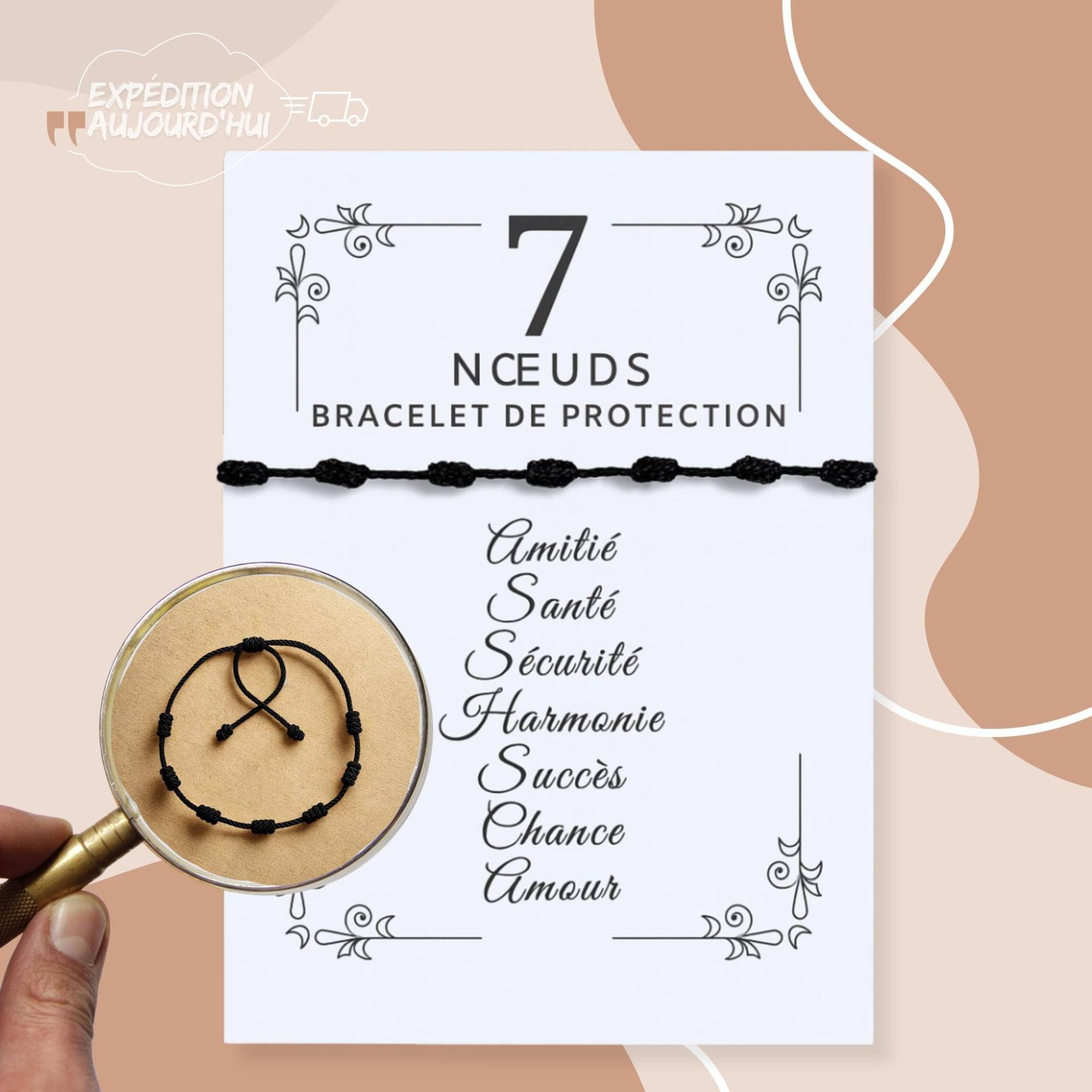 Bracelet De Protection 7 Nœuds - Chance, Amour, Succès Porte-Bonheur Ajustable Unisexe Fait Main Cadeau Spirituel von EvilEyeProtector