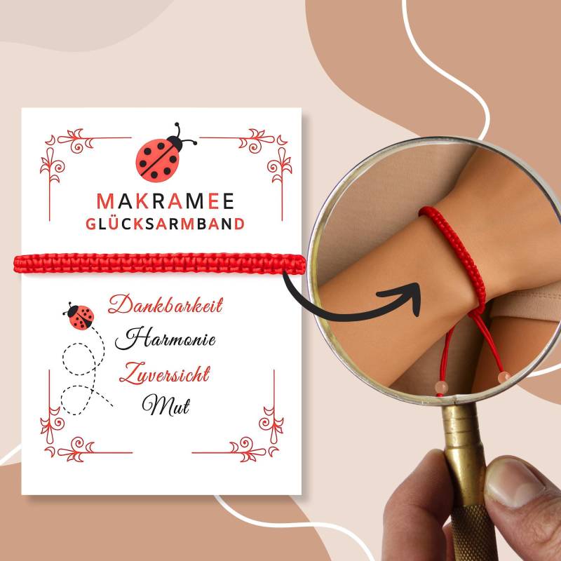 Makramee Glücksarmband Rot - Handgemachtes Freundschaftsarmband Mit Marienkäfer | Glücksbringer, Geschenk Für Frauen, Dankbarkeit & Harmonie von EvilEyeProtector