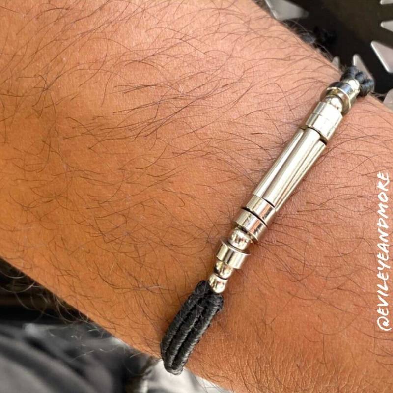 Makramee Armband Aus Messing Mit Kugeln Und Zylinder, Männer Design Handschmuck Mann Schutzarmband Chakra von Evileyeandmore