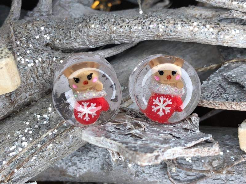 Paar Weihnachts Plugs 8 Mm-50 Mm Niedlicher Teddybär Im Fäustling, Geschenk, Schneeflocke von Evilgenica