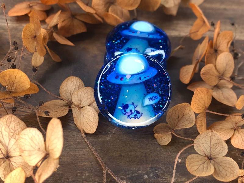 stöpselpaar 19-34 Mm, Double Flared, Kuh Ufo von Evilgenica