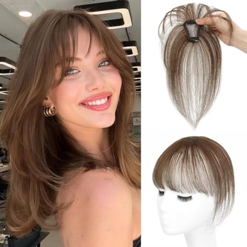 Evimstil Pony Clip in 100% Remy Echthaar Fringe Bangs Human Hair Clip in Pony Fringe Extensions Natürliche Bangs with Haarteile Echthaar Haarverlängerung für Frauen von Evimstil