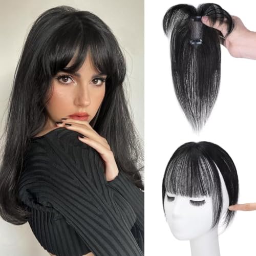 Evimstil Pony Clip in 100% Remy Echthaar Fringe Bangs Human Hair Clip in Pony Fringe Extensions Natürliche Bangs with Haarteile Echthaar Haarverlängerung für Frauen von Evimstil