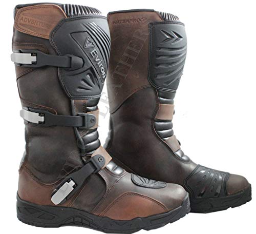 EVIRON Adventure Motorrad Motorrad Lederstiefel MX Offroad Stiefel Wasserdicht, braun, 45 EU von Eviron