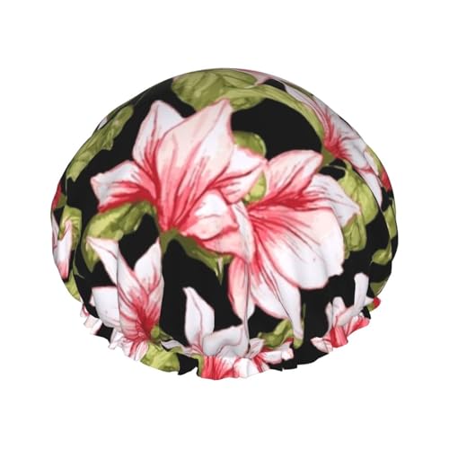 Beauty Duschhaube mit rosa Blumen für Damen, Duschhauben für langes Haar, wasserdicht, geeignet für Hotelbad, Familienbad, Reisen, Urlaub, wiederverwendbare Duschhaube. von Evius