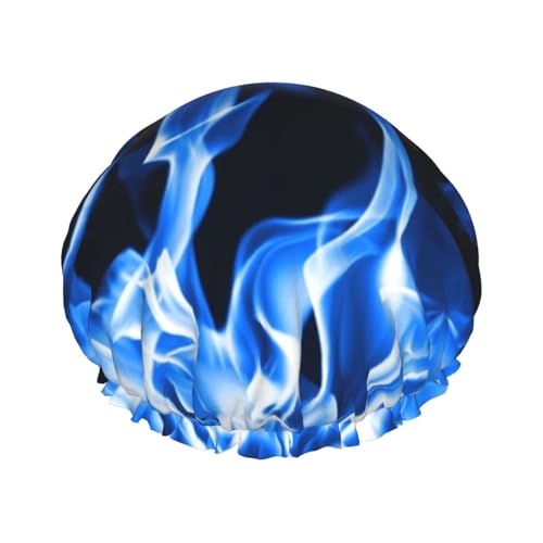 Blue Fire Duschhaube für Damen, Duschkappen für langes Haar, wasserdichter Duschhut, geeignet für Hotelbad, Familienbad, Reisen, Urlaub, wiederverwendbare Duschhaube. von Evius