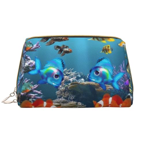 Bunte Kosmetiktasche aus Leder, süße Reise-Make-up-Tasche, tragbare Kosmetiktasche, Reise-Kosmetiktasche für Damen und Mädchen, Tropisches Fischmuster, Einheitsgröße von Evius