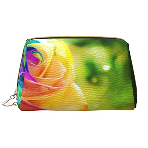 Cobble Leder-Kosmetiktasche, niedliche Reise-Make-up-Tasche, Make-up-Tasche, tragbare Kosmetiktasche, Reise-Kosmetiktasche für Damen und Mädchen, Rainbow Rose, Einheitsgröße von Evius