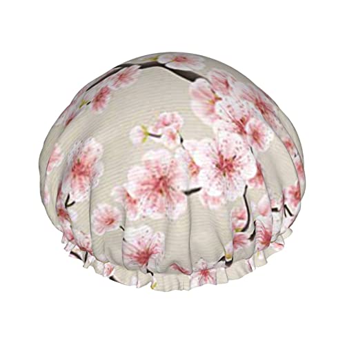 Duschhaube mit rosa Kirschblüten für Damen, Duschkappen für langes Haar, wasserdichter Duschhut, geeignet für Hotelbad, Familienbad, Reisen, Urlaub, wiederverwendbare Duschhaube. von Evius