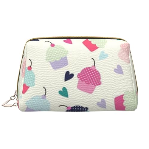 Eiffelturm-Leder-Kosmetiktasche, niedliche Reise-Make-up-Tasche, Make-up-Tasche, tragbare Kosmetiktasche, Reise-Kosmetiktasche für Damen und Mädchen, Cupcake Candy Hearts Sweet, Einheitsgröße von Evius