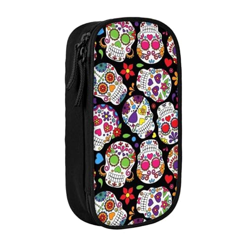 Evius Corgi Floral Flowers Spring Garden Pencase Cute Pencil Cases Pencil Pouch with Zipper Compartments Aesthetic Pencil Bag Office Supplies Organizer (3 Colors Black/Blue/Pink), Farbe Totenköpfe, von Evius