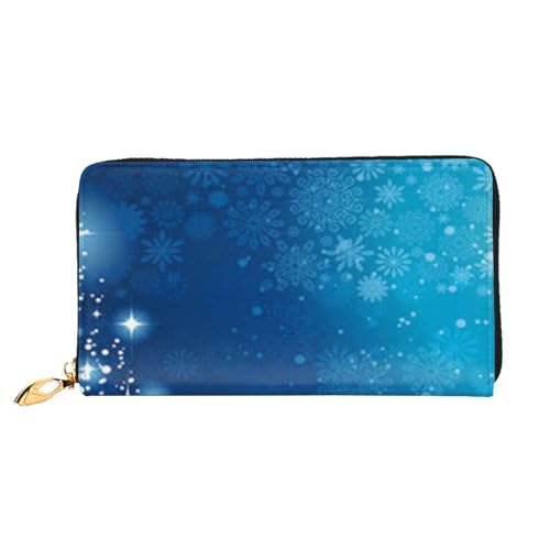 Evius Design Name Geldbörse - Damen Geldbörse Mode Gedruckt Lange Brieftasche - Tragbare Stilvolle Geldtasche, Blaue Weihnachts-Schneeflocke, Einheitsgröße von Evius