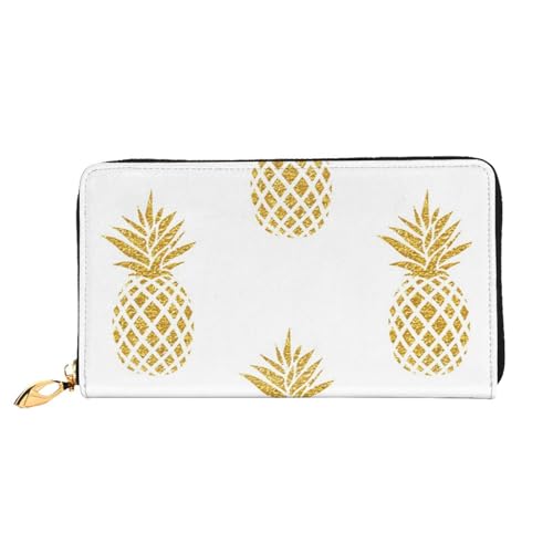 Evius Design Name Geldbörse - Damen Geldbörse Mode Gedruckt Lange Brieftasche - Tragbare Stilvolle Geldtasche, Goldener Ananas-Hintergrund, Einheitsgröße von Evius