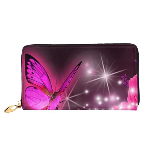 Evius Design Name Geldbörse - Damen Geldbörse Mode Gedruckt Lange Brieftasche - Tragbare Stilvolle Geldtasche, Pink Flower Purple Butterfly, Einheitsgröße von Evius