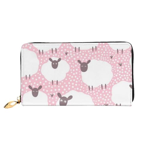 Evius Design Name Geldbörse - Damen Geldbörse Mode Gedruckt Lange Brieftasche - Tragbare Stilvolle Geldtasche, Weißes Schaf auf rosa Hintergrund, Einheitsgröße von Evius