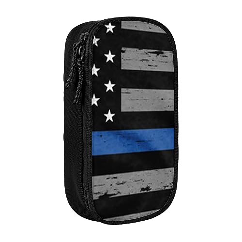 Evius French Fashion Model Frettchen Pencase Cute Pencil Cases Pencil Pouch with Zipper Compartments Aesthetic Pencil Bag Office Supplies Organizer (3 Colors Black/Blue/Pink), American Thin Blue Line von Evius