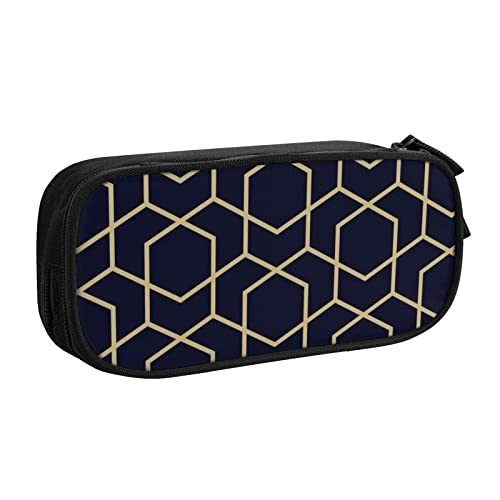 Evius Leopard Lippen Pencase Lustige Federmäppchen Federmäppchen mit Reißverschlussfächern Ästhetische Bleistifttasche Bürobedarf Organizer (3 Farben Schwarz/Blau/Rosa), Geometrische Linien, von Evius