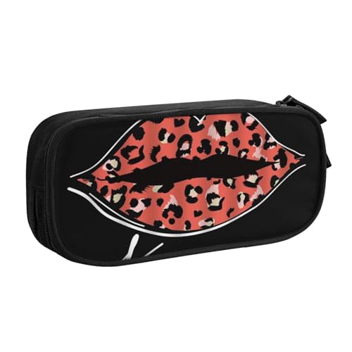 Evius Leopard Lippen Pencase Lustige Federmäppchen Federmäppchen mit Reißverschlussfächern Ästhetische Bleistifttasche Bürobedarf Organizer (3 Farben Schwarz/Blau/Rosa), Leopard Lippen, Einheitsgröße, von Evius