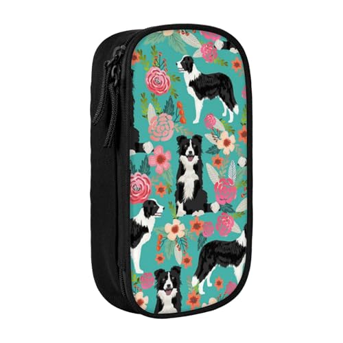 Evius Meerschweinchen und Cupcakes Pencase Niedliche Federmäppchen Federmäppchen mit Reißverschlussfächern Ästhetische Bleistifttasche Bürobedarf Organizer (3 Farben Schwarz/Blau/Rosa), Border Collie von Evius