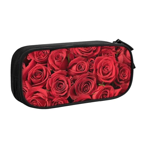 Evius Red Rose Federmäppchen Lustige Federmäppchen Federmäppchen mit Reißverschlussfächern Ästhetische Bleistifttasche Bürobedarf Organizer (3 Farben Schwarz/Blau/Rosa), rote rose, Einheitsgröße, von Evius