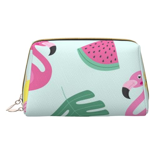 Frohe Weihnachten Happy Cute Reise Make-up Tasche Kleine Make-up-Tasche Kulturbeutel Tragbare Kosmetiktasche Reise Kosmetiktasche Leder Kosmetiktasche für Damen und Mädchen, Flamingo Eis Obst, von Evius