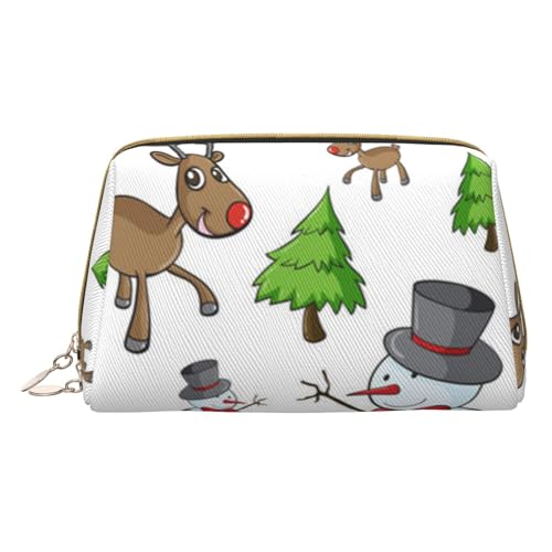 Frohe Weihnachten Happy Cute Reise Make-up Tasche Kleine Make-up-Tasche Kulturbeutel Tragbare Kosmetiktasche Reise Kosmetiktasche Leder Kosmetiktasche für Damen und Mädchen, Frohe Weihnachten Happy, von Evius