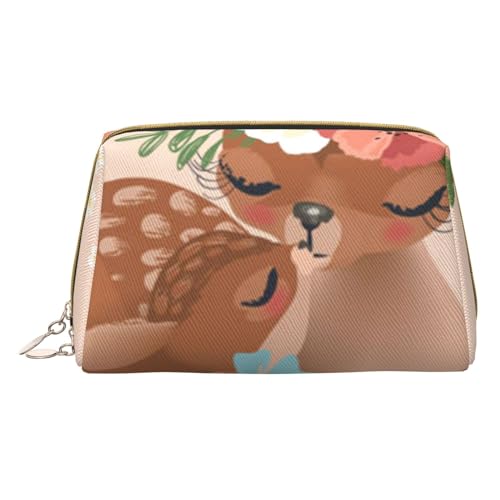 Frohe Weihnachten Happy Cute Reise Make-up Tasche Kleine Make-up-Tasche Kulturbeutel Tragbare Kosmetiktasche Reise Kosmetiktasche Leder Kosmetiktasche für Damen und Mädchen, Niedlicher Hirsch in von Evius