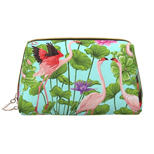 Galaxy System Kosmetiktasche aus Leder, niedliche Reise-Make-up-Tasche, Make-up-Tasche, tragbare Kosmetiktasche, Reise-Kosmetiktasche für Damen und Mädchen, Flamingo Love Flowers, Einheitsgröße von Evius