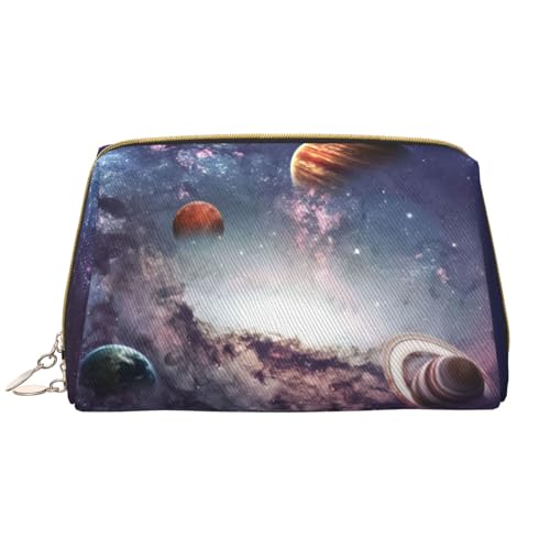 Galaxy System Kosmetiktasche aus Leder, niedliche Reise-Make-up-Tasche, Make-up-Tasche, tragbare Kosmetiktasche, Reise-Kosmetiktasche für Damen und Mädchen, Galaxy-System, Einheitsgröße von Evius