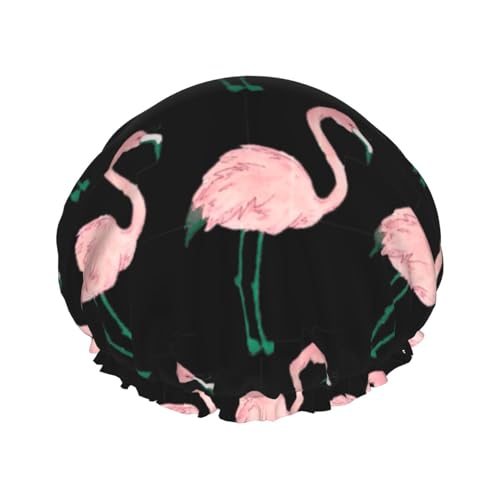 Handbemalte Flamingo-Vogelduschhaube für Frauen, Duschkappen für langes Haar, wasserdichter Duschhut, geeignet für Hotelbad, Familienbad, Reisen, Urlaub, wiederverwendbare Duschhaube. von Evius