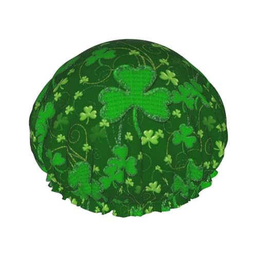 Hintergrund St. Patrick's Day Glitzer-Duschhaube für Frauen, Duschkappen für langes Haar, wasserdichter Duschhut, geeignet für Hotelbad, Familienbad, Reisen, Urlaub, wiederverwendbare Duschhaube. von Evius