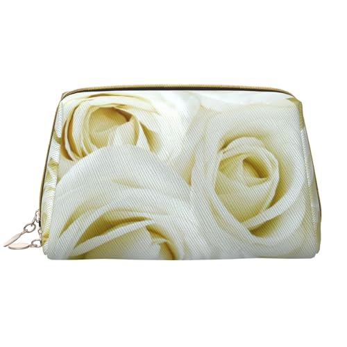 Kosmetiktasche aus Leder, Motiv: Flagge, Feuerwerk, niedliche Reise-Make-up-Tasche, Make-up-Tasche, tragbare Kosmetiktasche, Reise-Kosmetiktasche für Damen und Mädchen, white rose, Einheitsgröße von Evius