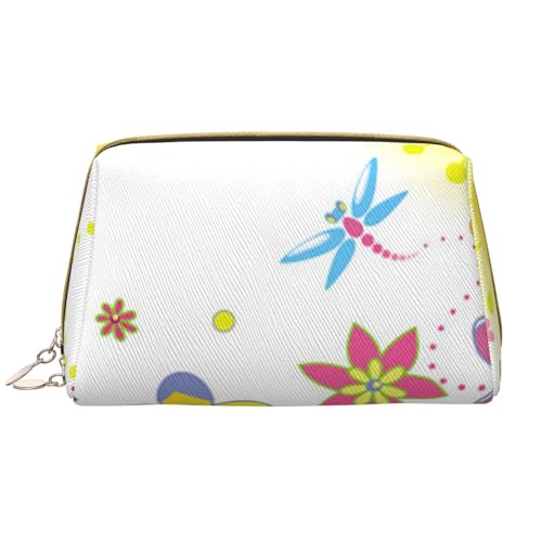 Kosmetiktasche aus Leder, Motiv: Flamingo-Vögel auf Hintergrund, niedliche Reise-Make-up-Tasche, Make-up-Tasche, tragbare Kosmetiktasche, Reise-Kosmetiktasche für Damen und Mädchen, Sonne von Evius