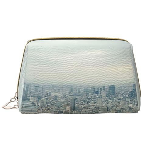 Kosmetiktasche aus Leder, Motiv: Gartenrosen, niedliche Reise-Make-up-Tasche, Make-up-Tasche, tragbare Kosmetiktasche, Reise-Kosmetiktasche für Damen und Mädchen, Tokyo Bird Eye View, Einheitsgröße von Evius