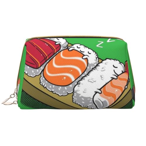 Kosmetiktasche aus Leder, Motiv: Palme, Sommer, Sonnenuntergang, niedliche Reise-Make-up-Tasche, tragbare Kosmetiktasche, Reise-Kosmetiktasche für Damen und Mädchen, Schlafende Sushi, Einheitsgröße von Evius