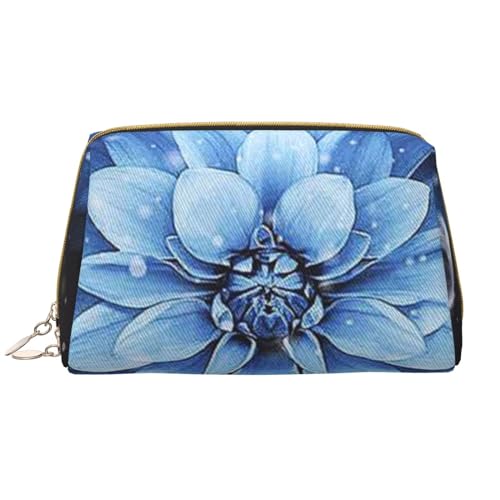 Kosmetiktasche aus Leder, Motiv: blaue Blumen, niedliche Reise-Make-up-Tasche, Make-up-Tasche, tragbare Kosmetiktasche, Reise-Kosmetiktasche für Damen und Mädchen, blaue blumen, Einheitsgröße von Evius