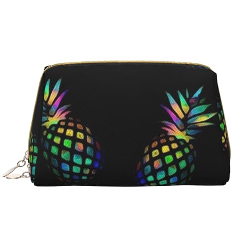 Kosmetiktasche aus Leder, Motiv: grüne Ananas, niedliche Reise-Make-up-Tasche, Make-up-Tasche, tragbare Kosmetiktasche, Reise-Kosmetiktasche für Damen und Mädchen, Ananas, Einheitsgröße von Evius