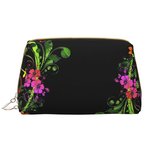 Kosmetiktasche aus Leder, Motiv: grüne Ananas, niedliche Reise-Make-up-Tasche, Make-up-Tasche, tragbare Kosmetiktasche, Reise-Kosmetiktasche für Damen und Mädchen, Blumen-Illustration, Einheitsgröße von Evius